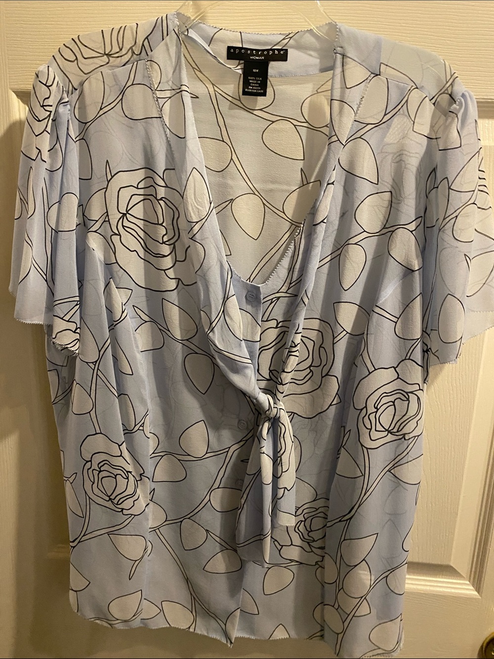 Apostrophe Pale Blue Floral Tie-Front Blouse